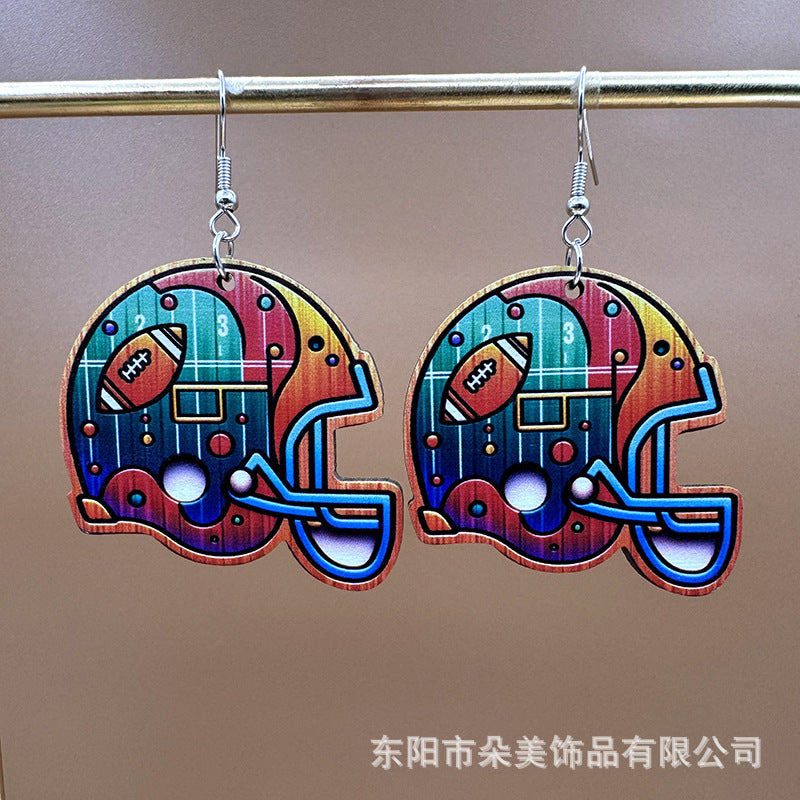 Wholesale Super Bowl Football Wooden Single Sided Printed Earrings
